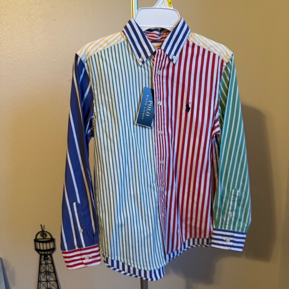 NWT POLO RALPH LAUREN Striped Cotton Poplin Fun Shirt Multicoloured Sz M (10-12) - Picture 2 of 6